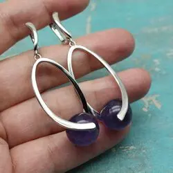 Крупные серьги из лилового аметиста