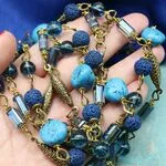 Колье в винтажном стиле с бирюзой и синими камнями