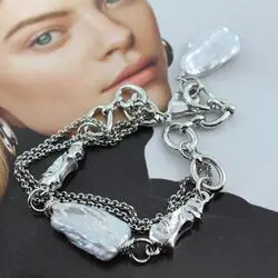 Браслет из крупного серебристого барочного жемчуга