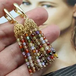 Серьги кисточки из цветных цирконов