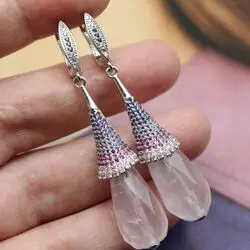 Серьги капли с розовым кварцем