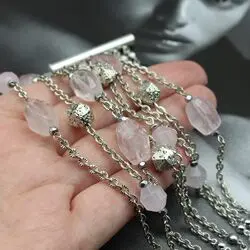 Многорядный браслет с розовым кварцем